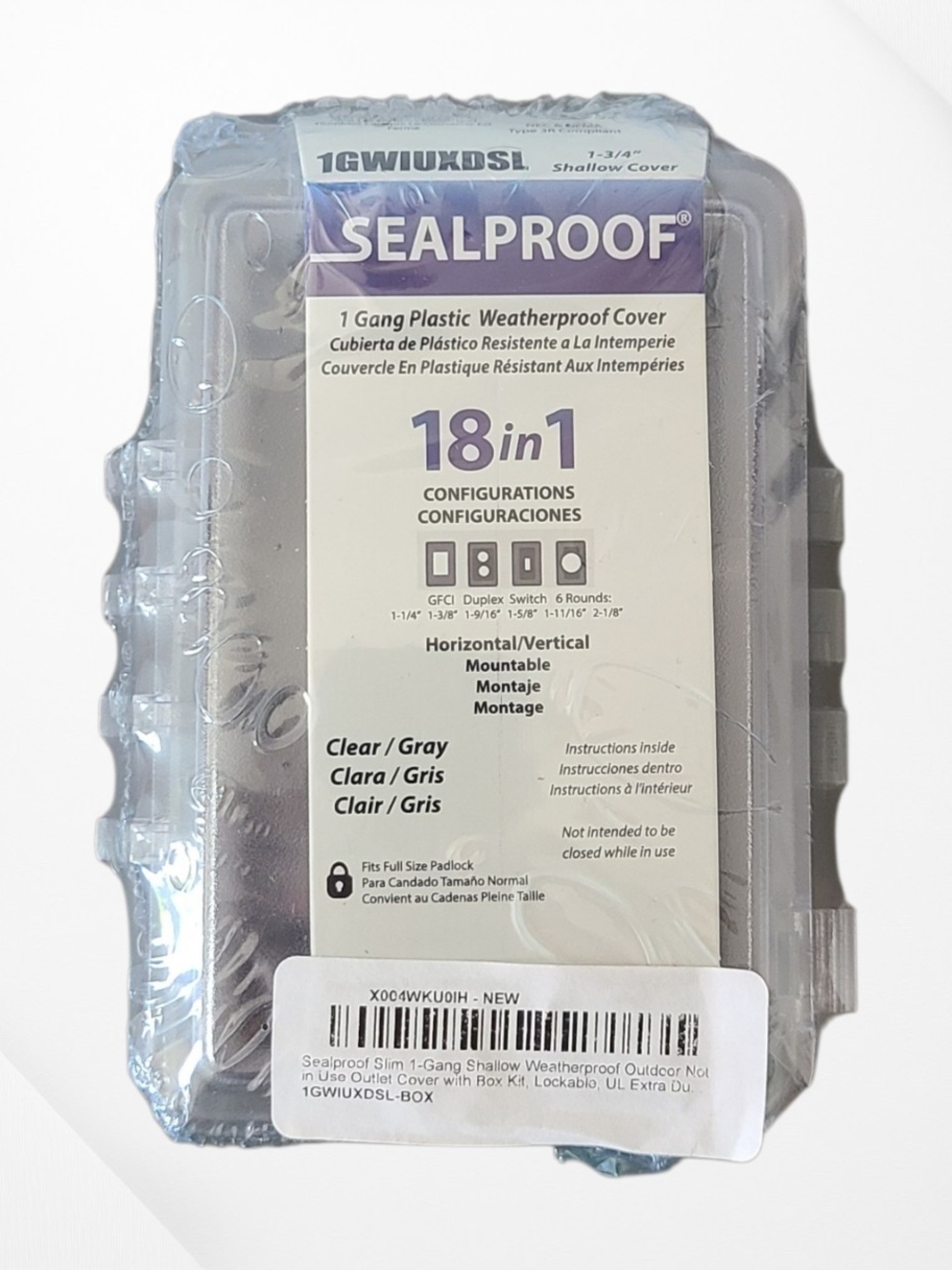 Sealproof 1-Gang Weatherproof Outdoor Outlet Cover with Box Kit Clear Gray New
